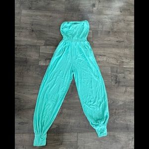 Strapless teal jumpsuit